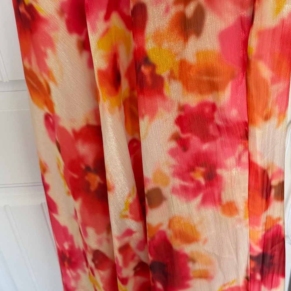 Alex Marie Floral One Shoulder Chiffon Gown - Coral/White - Size 14 - Picture 3 of 4
